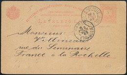 1893 5kr Díjjegyes Levelezőlap 'LA ROCHELLE' érkezési Bélyegzéssel - Autres & Non Classés