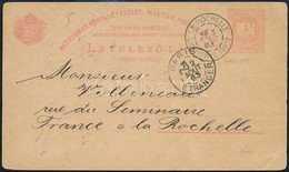 1893 5kr Díjjegyes Levelezőlap 'LA ROCHELLE' érkezési Bélyegzéssel - Other & Unclassified