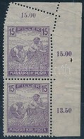 ** 1916 Arató 15f Pár Látványos Elfogazással / Mi 195 Pair With Shifted Perforation - Andere & Zonder Classificatie