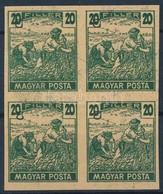 (*) 1919 Magyar Posta Arató 20f Sötétzöld Próbanyomat Elcsúszott értékszámmal Vágott Négyestömbben, Vastagabb, Enyvezetl - Autres & Non Classés