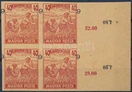 (*) 1919 Magyar Posta 40f Kármin, Vágott Próbanyomat Elcsúszott értékszámmal, Jobb ívszéli  Négyestömbben, Vastagabb Eny - Autres & Non Classés