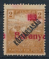 * Baranya 1919 Arató/Köztársaság 2f Próbanyomat Vörös Felülnyomással, Bodor Vizsgálójellel (30.000) (elfolyt Felülnyomás - Autres & Non Classés