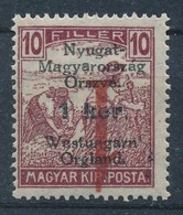 * Nyugat-Magyarország VI. 1921 Arató 1K/10f Fordított '1-es' Felülnyomással, Bodor Vizsgálójellel (50.000++) - Other & Unclassified