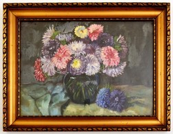 Hollósy Jelzéssel: Virágcsendélet, Olaj, Vászon, üvegezett Fa Keretben, 24,5×34 Cm - Other & Unclassified