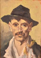 Illencz Lipót (1882-1950): Kalapos Férfi Portré. Olaj, Karton, Sérült Antik Keretben, 36×25 Cm - Andere & Zonder Classificatie