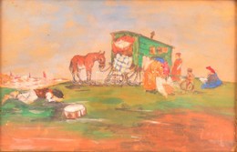 Józsa Jelzéssel: Vándorlók. Akvarell, Papír, üvegezett Keretben, 15×25 Cm - Andere & Zonder Classificatie