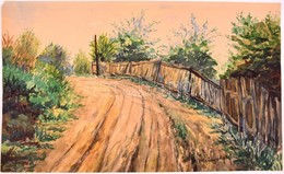 Mednyánszky Jelzéssel: Kanyarodó út. Akvarell, Papír, 25×42 Cm - Andere & Zonder Classificatie