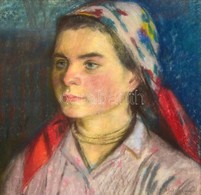 Moldován István (1911-2000): Kendős Lány, Pasztell, Papír, Jelzett, Paszpartuban, üvegezett Fa Keretben, 40×41,5 Cm - Other & Unclassified