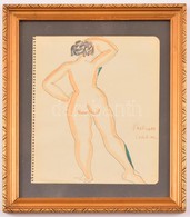 Perlrott Jelzéssel: Női Akt Háttal. Akvarell, Papír, üvegezett Keretben,  20×15 Cm - Other & Unclassified