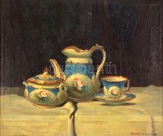 Zemplényi M. Viktor (1894-?): Porcelán Mokkás Készlet Csendélet. Olaj, Vászon, Jelzett. 50x58 Cm - Andere & Zonder Classificatie