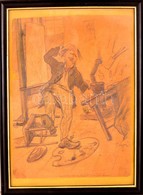 Olvashatatlan Jelzéssel: Kótyagosan. Akvarell-ceruza, Papír, üvegezett Keretben, 25×19 Cm - Andere & Zonder Classificatie