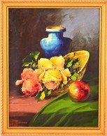 Jelzés Nélkül: Virágcsendélet Kék Vázával. Olaj, Farost, Keretben, 32×24 Cm - Andere & Zonder Classificatie