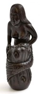 Japán Necuke: Ébenfa Sellő, Disznó. Jelzett / Netsuke Eben Wood Mermaid. Signed 4 Cm - Other & Unclassified