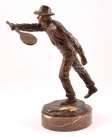 Cca 1930 Olvashatatlan Jelzéssel: Tenisz Játékos. Bronz, Márvány Talpazaton, Kijár, M: 33 Cm - Autres & Non Classés