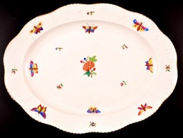 Herendi Pillangó Mintás Porcelán Pecsenyés Tál, Kézzel Festett, Jelzett, Kopásnyomokkal, 36×27 Cm - Autres & Non Classés