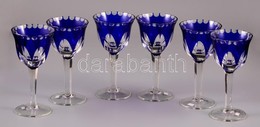 Csiszolt Kristály Boros Poharak ( 6db), Jelzés Nélkül, Több Rétegű, Egyiken Apró Csorba, M: 16,5 Cm (6×) - Verre & Cristal