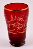 Díszes Vörös Színű üveg Pohár, Szakított, Kézzel Festett, Apró Kopásokkal, 11×7 Cm - Verre & Cristal