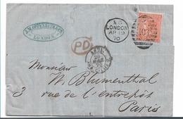 GBV039 / GROSSBRITANNIEN - Brief Mit Mi.Nr. 24V (Pl. 11) London - Paris 1870 - Covers & Documents