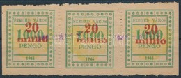 1946 Szeged Város Okirati Illetékbélyeg 20mP/1000P Hármascsík (11.000) - Non Classés