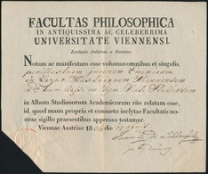 1836 A Bécsi Egyetem Filozófia Tanszékének Igazolása Johannies De Lichtenfeld Aláírásával / VIenna University Document - Unclassified