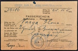 1915 Passierschein. Utazási Engedély Újvidékről Budapestre. - Unclassified