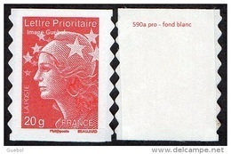 France Autoadhésif N°  590.** Marianne De Beaujard 20 Grammes Prio. Rouge Du 1.07.2011 - Verso Fond Blanc - Sellos Autoadhesivos