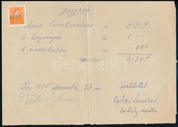 1935 Jegyzék (számla) Borbélymestertől, 4,7P Készpénz + 2f Postabélyeggel - Non Classés