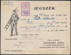 1945 Pesterzsébet, Kéményseprő Számlája, Illetékbélyeggel - Unclassified