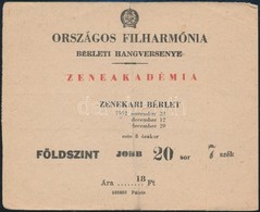 1952 Országos Filharmónia Bérleti Hangversenye Zenekari Bérlet - Non Classés