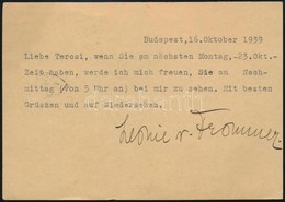 1939 özvegy Frommer Rudolfné Gépelt, Aláírt Levelezőlapja Ismerősének, Német Nyelven - Non Classificati
