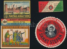 5 Db Sörcímke és Söralátét (Magyar Világos Sör, Mátyás Király Sör, Góliát Maláta Söre, Stb.) - Publicités
