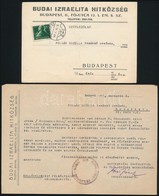1947 Budai Izraelita Hitközség Levelezőlapja és Levele - Otros & Sin Clasificación