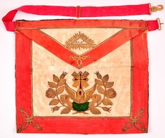 XX. Sz. Eleje: Szabadkőműves Kötény. Selyem, Hímzett, Bőr / Freemason Apron. Silk, Leather - Other & Unclassified