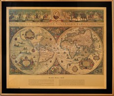 William Janszon Bleau Féle Világ Térkép (Bleau Wall Map), Reprint, üvegezett Keretben, 43×53 Cm - Altri & Non Classificati