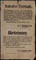 1857 Magyaróvár, Cs. K. Szolgabírói Hivatal Hirdetménye Czéh Sándor Könyvnyomdász Tulajdonának Ellopásáról Magyar és Ném - Non Classés