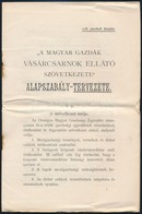 Cca 1896 A Magyar Gazdák Vásárcsarnok Ellátó Szövetkezete Alapszabály Tervezet 20p. - Zonder Classificatie