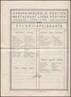 Cca 1910 Pöstyén, Kása Lajos Hársfa Vendéglő étlap  4p. - Zonder Classificatie