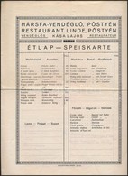 Cca 1910 Pöstyén, Kása Lajos Hársfa Vendéglő étlap  4p. - Zonder Classificatie