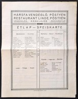Cca 1910 Pöstyén Hársfa Vendéglő étlap 4p. - Non Classés