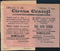 Cca 1920 Az Erdélyi Circus Cratejl Előadásának Szórólapja Nagybányáról, Benne Nagy Medve Birkózással - Non Classés