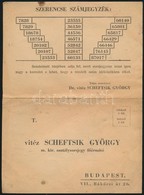 Cca 1935 Vitéz Scheftsik György Sorsjegy Reklám Levelezőlap és Szerencse Számjegyzék. - Ohne Zuordnung