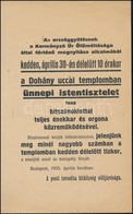 1935 Bp., A Pesti Izraelita Hitközség Szórólapja Az Országgyűlés Megnyitása Alkalmából Rendezett Istentiszteletről - Zonder Classificatie