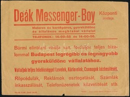 1942 Deák Messenger-boy Gyorsküldönc Reklámlapja, Hátoldalán Megbízással 12x15 Cm - Non Classés