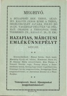 1928 Református Theológiai Akadémia Kálvin János Köre Meghívó Hazafias Márciusi Emlékünnepélyre - Unclassified