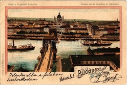 T2/T3 1901 Budapest, Látkép A Királyi Vártól, Lánchíd, Bazilika, Gőzhajó. Gustav Ertel Art Nouveau, Litho (EB) - Unclassified