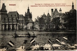 T2 1910 Budapest XIV. Városligeti Tó, Vajdahunyad Vára, Csónakok Zászlókkal  (EK) - Sin Clasificación