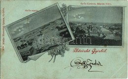 T2/T3 1899 Győr, Látkép, Győr-Újváros, Rábca Folyó, Híd, Izraelita Templom, Zsinagóga. Kiadja Ehrenthal Ignác, Art Nouve - Zonder Classificatie