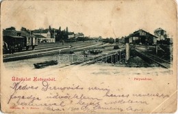 T3 1900 Hatvan, Vasútállomás, Pályaudvar, Gőzmozdony, Vagonok, Szerelvények. Kiadja Hoffmann M. L. (fl) - Non Classés