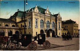 T2/T3 Arad, Pályaudvar, Vasútállomás, Hintók. Kiadja Kerpel Izsó / Railway Station, Horse-drawn Carriages (EK) - Unclassified