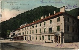 T3 1904 Herkulesfürdő, Baile Herculane; Nándor Udvar, Gyógyszertár, üzletek. Kiadja R. Krizsány 141. Sz. / Spa Hall, Bat - Unclassified